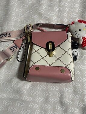 Pink & Cream Crossbody Satchel Bag with Gold Hardware